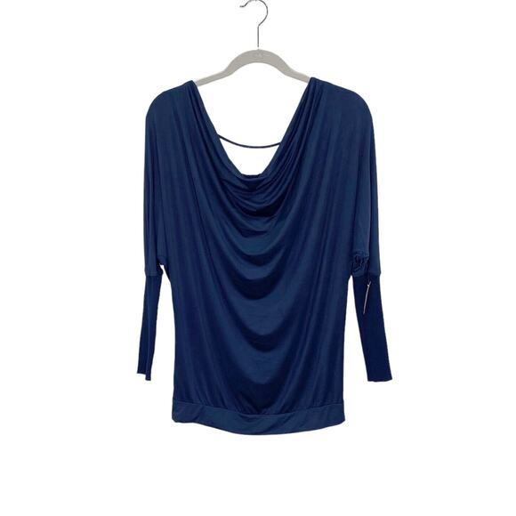 AKIRA Chicago Red Label Womens Sz M Blue Faux Suede Blouse Open Back Dolman Slve - Picture 5 of 11